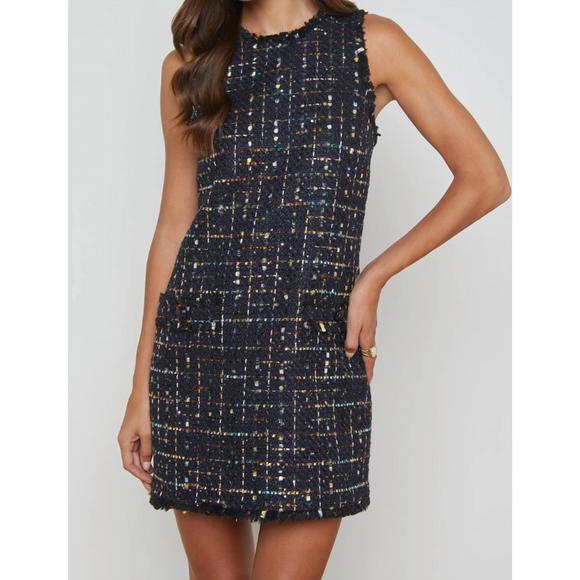 NEW L'AGENCE florian shift dress in midnight plaid